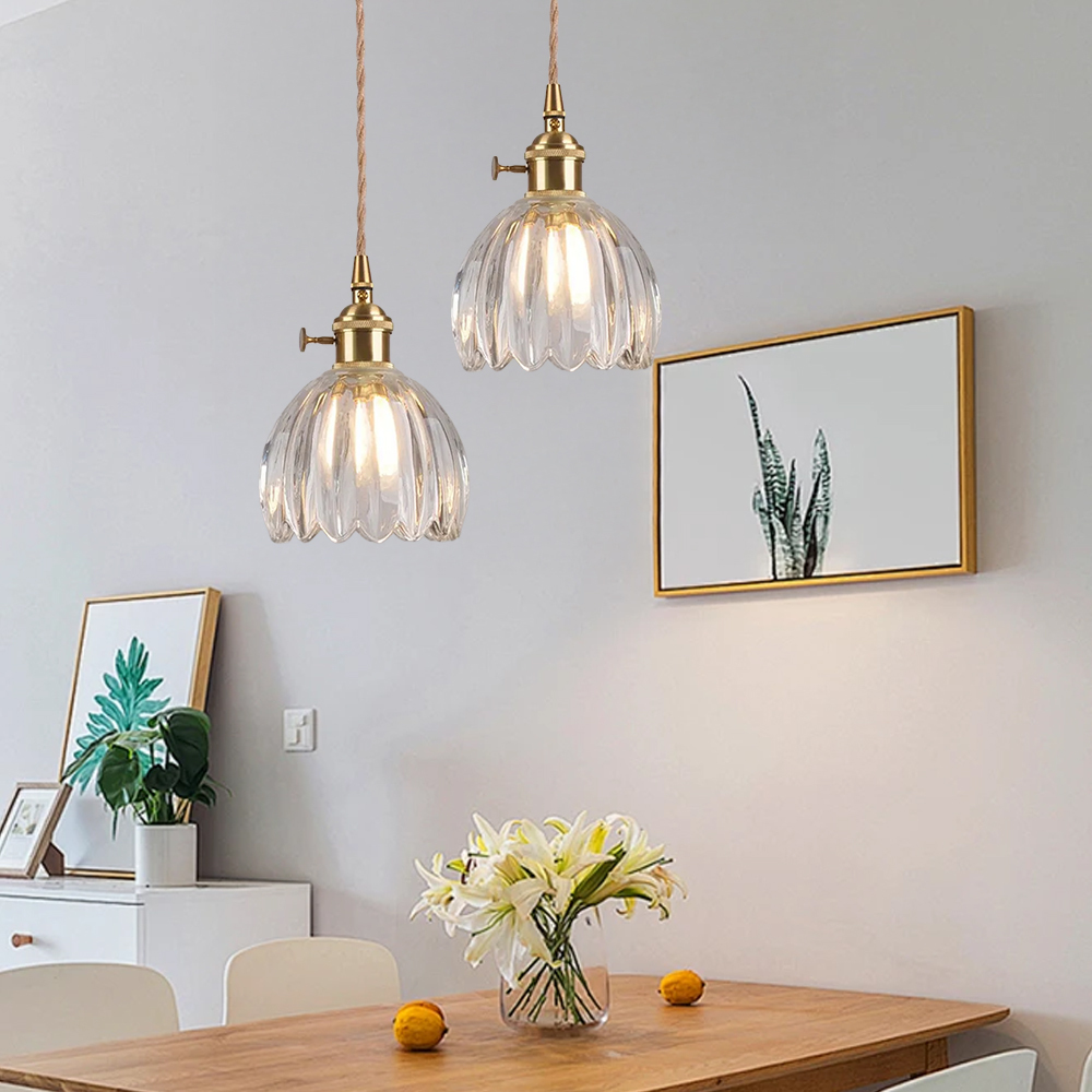 Retro Flower Glass Pendant Lights |Plug-In for Living Room