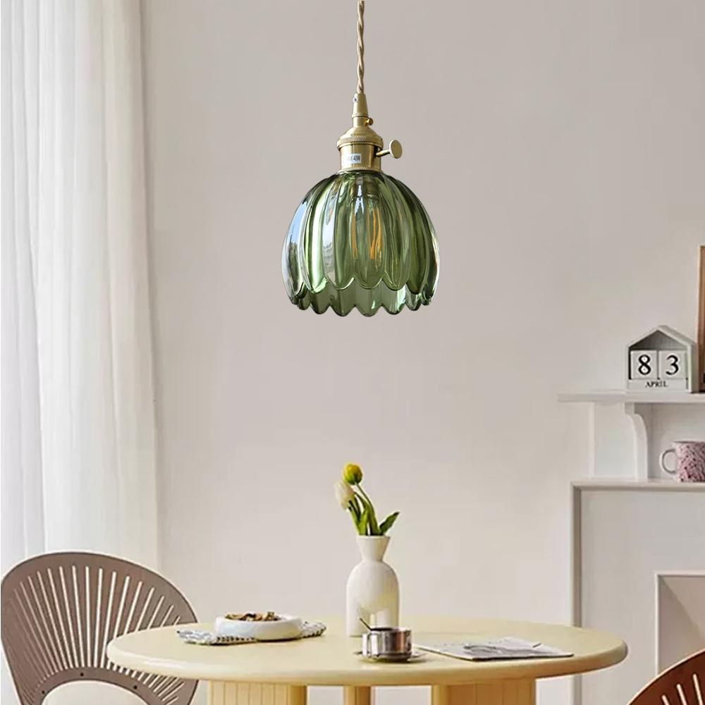 Retro Flower Glass Plug-in Pendant Light