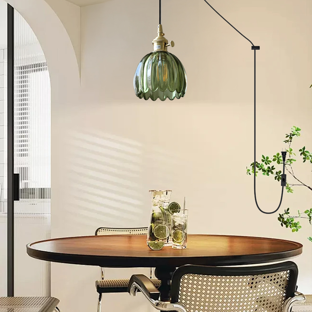 Retro Flower Glass Plug-in Pendant Light