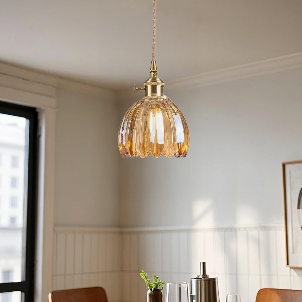 Retro Flower Glass Pendant Light