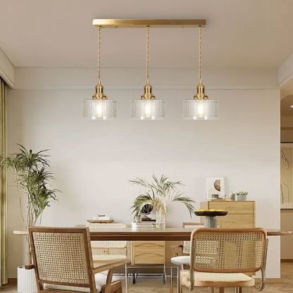 Retro Short Cylinder Wavy Glass Pendant Light