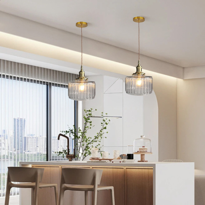 Retro Short Cylinder Wavy Glass Pendant Light