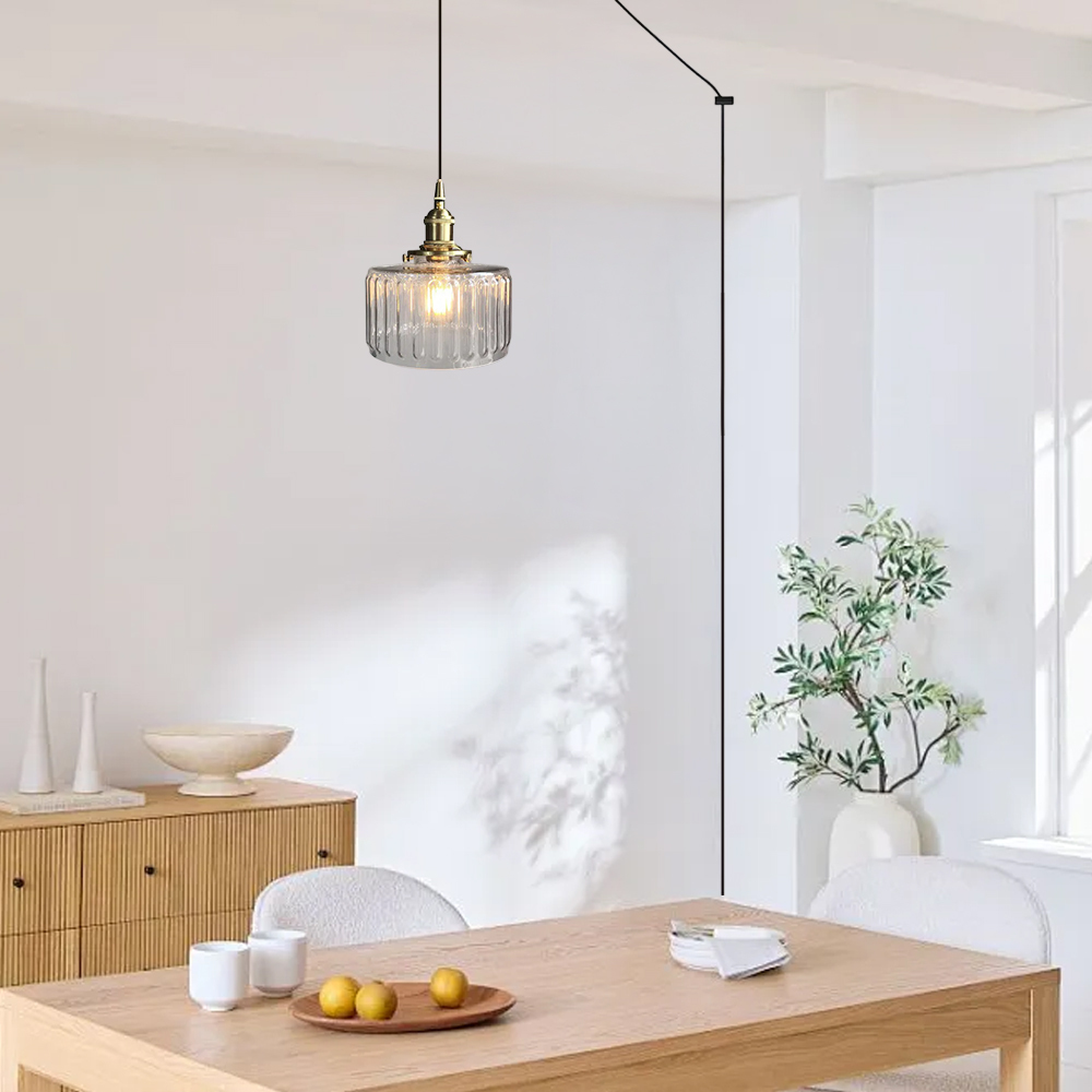 Retro Short Cylinder Wavy Glass Pendant Light
