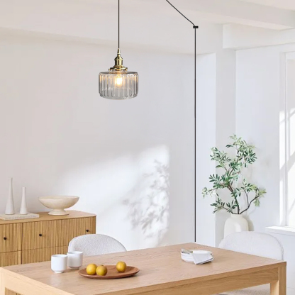 Retro Short Cylinder Wavy Glass Pendant Light