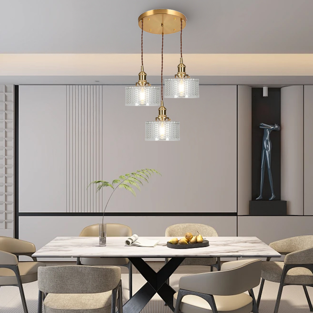 Retro Short Cylinder Wavy Glass Pendant Light