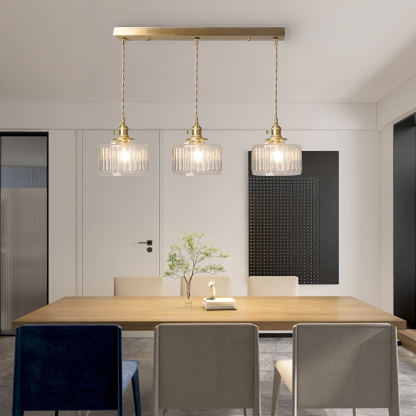 Retro Short Cylinder Wavy Glass Pendant Light