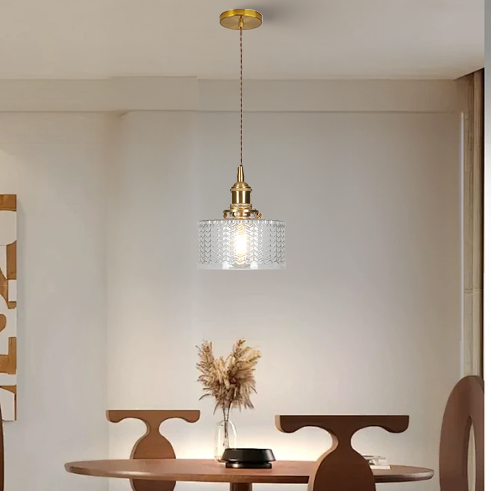 Retro Short Cylinder Wavy Glass Pendant Light