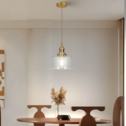 Retro Short Cylinder Wavy Glass Pendant Light