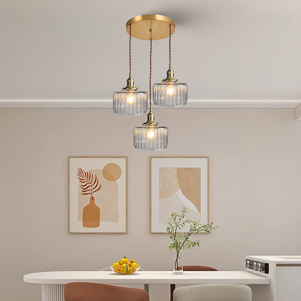Retro Short Cylinder Wavy Glass Pendant Light