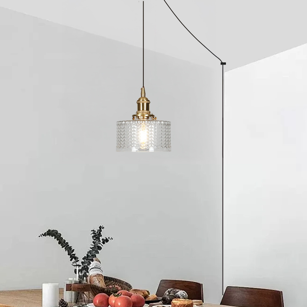 Retro Short Cylinder Wavy Glass Pendant Light