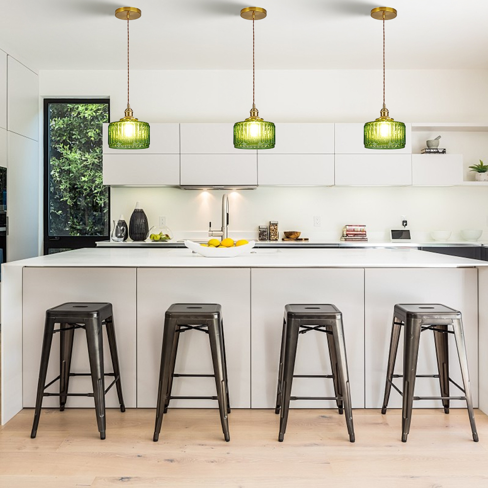 Retro Short Cylinder Wavy Glass Pendant Light