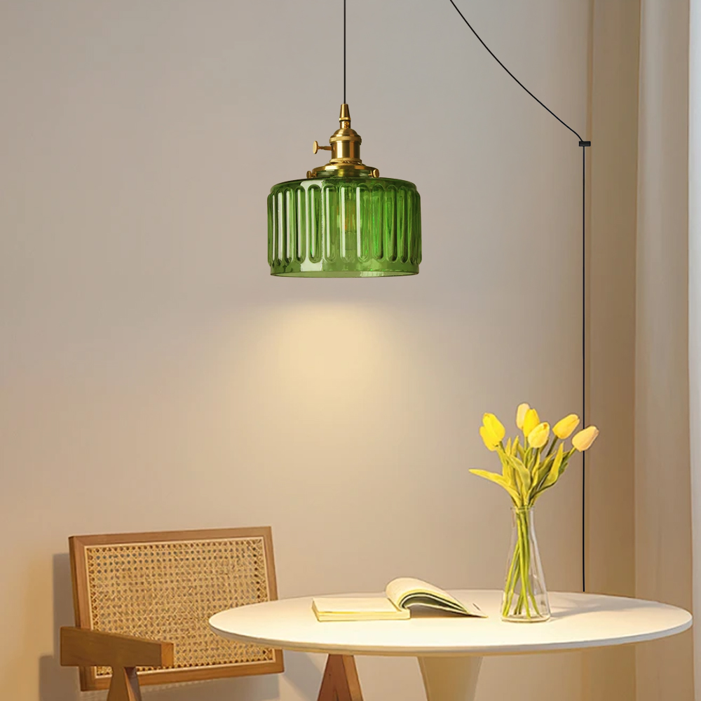Retro Short Cylinder Wavy Glass Pendant Light