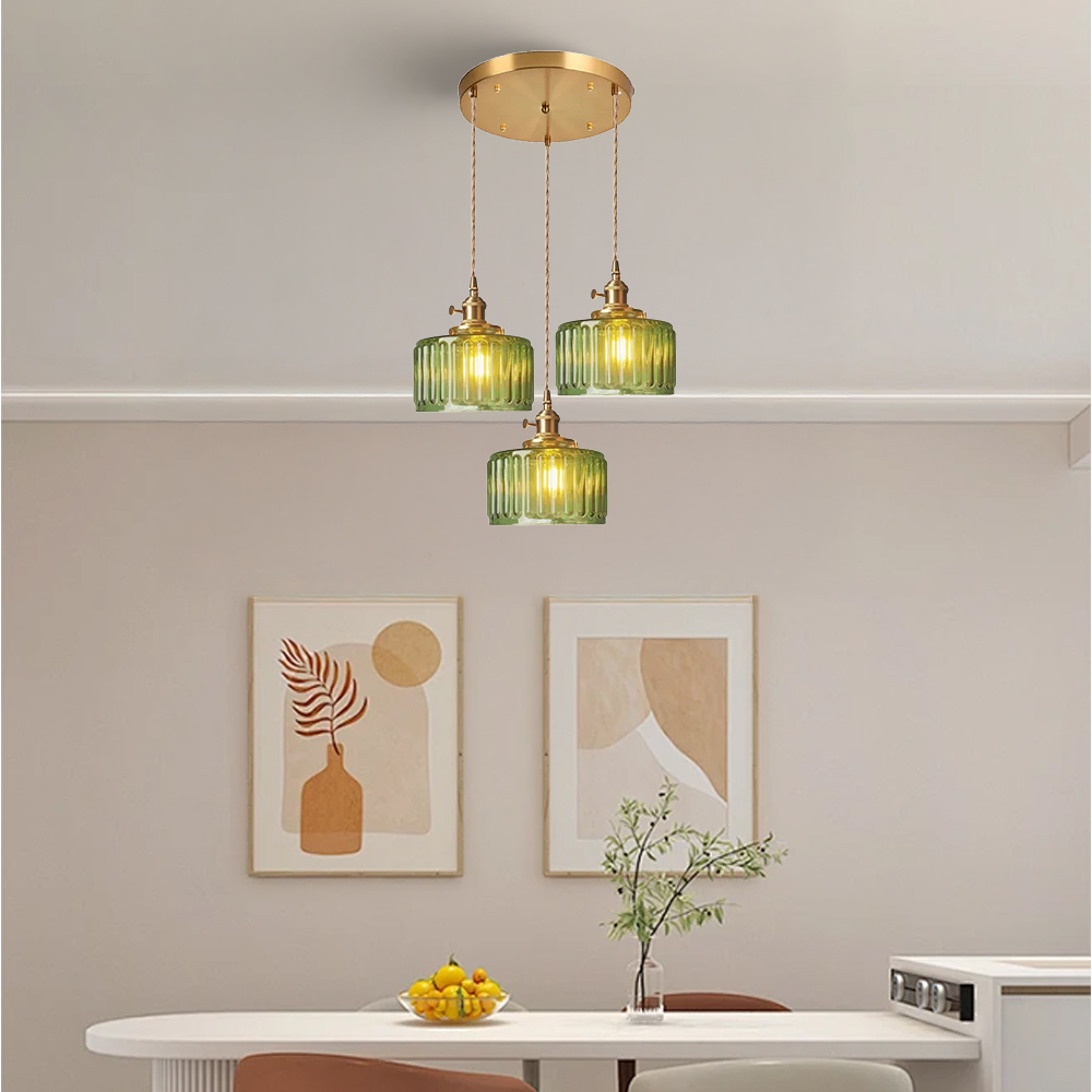 Retro Short Cylinder Wavy Glass Pendant Light