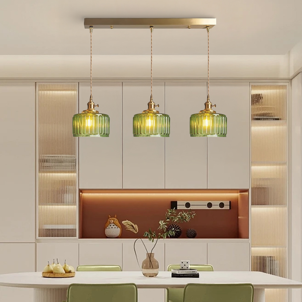 Retro Short Cylinder Wavy Glass Pendant Light