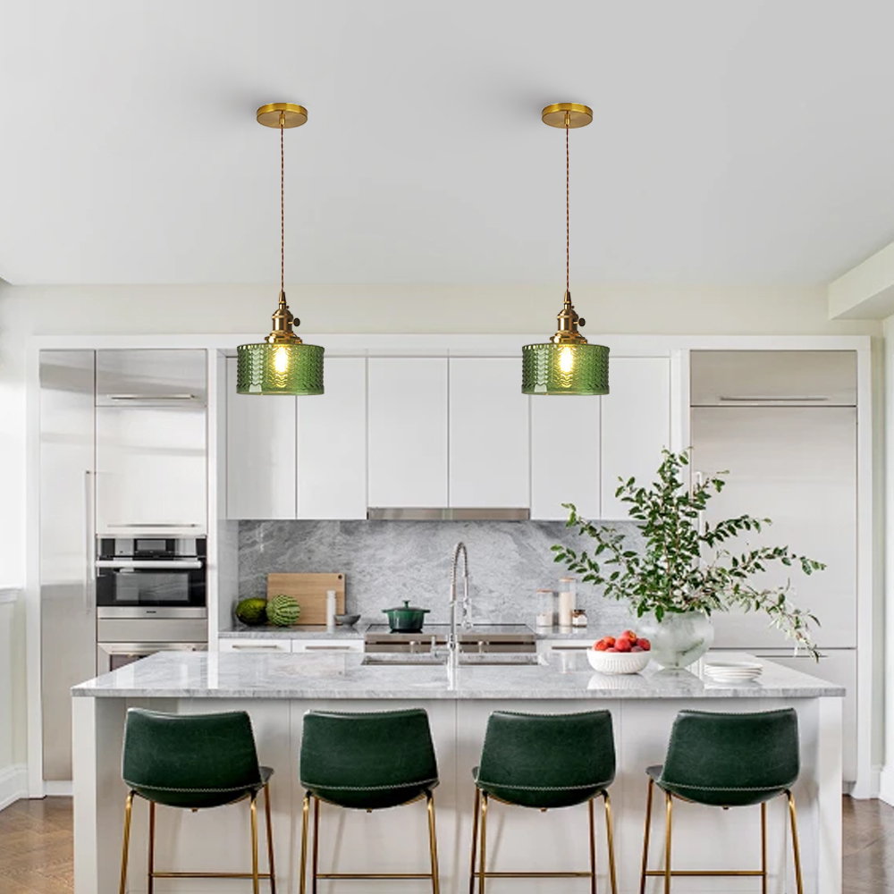 Retro Short Cylinder Wavy Glass Pendant Light