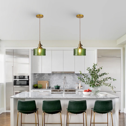 Retro Short Cylinder Wavy Glass Pendant Light