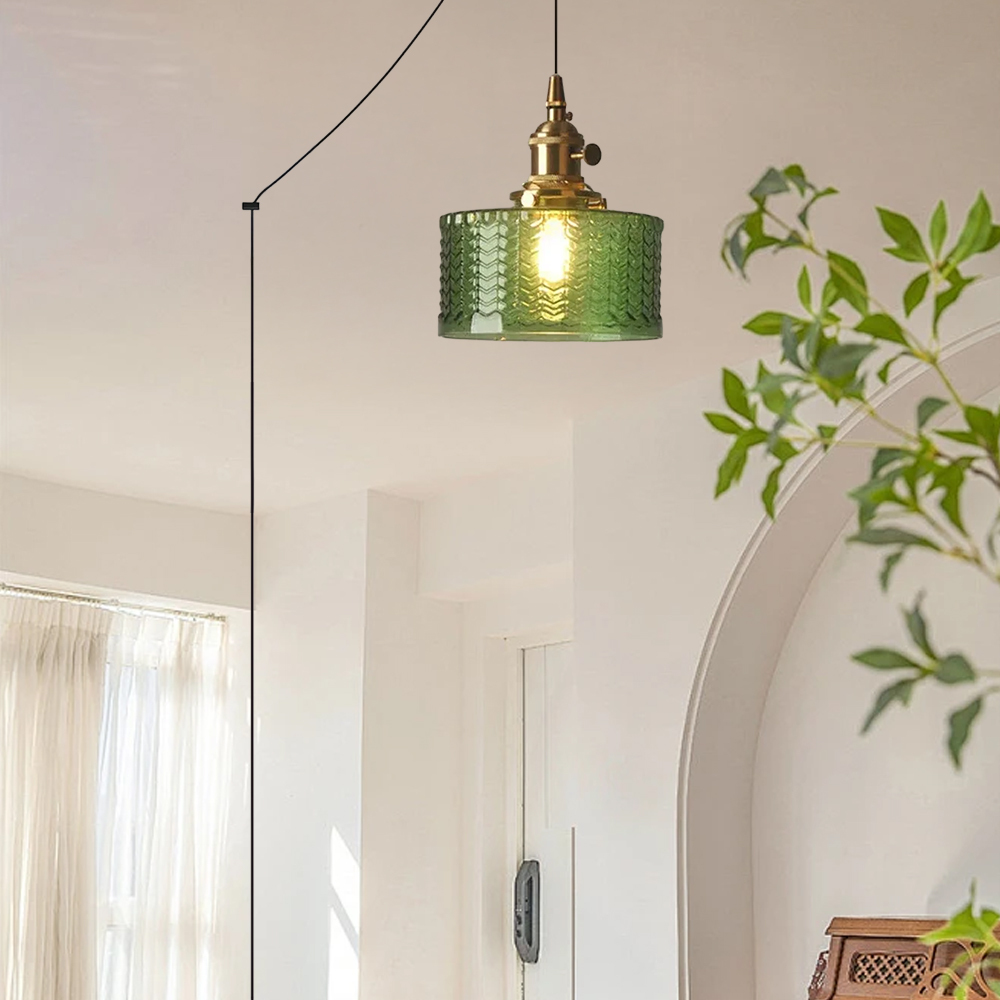 Retro Short Cylinder Wavy Glass Pendant Light