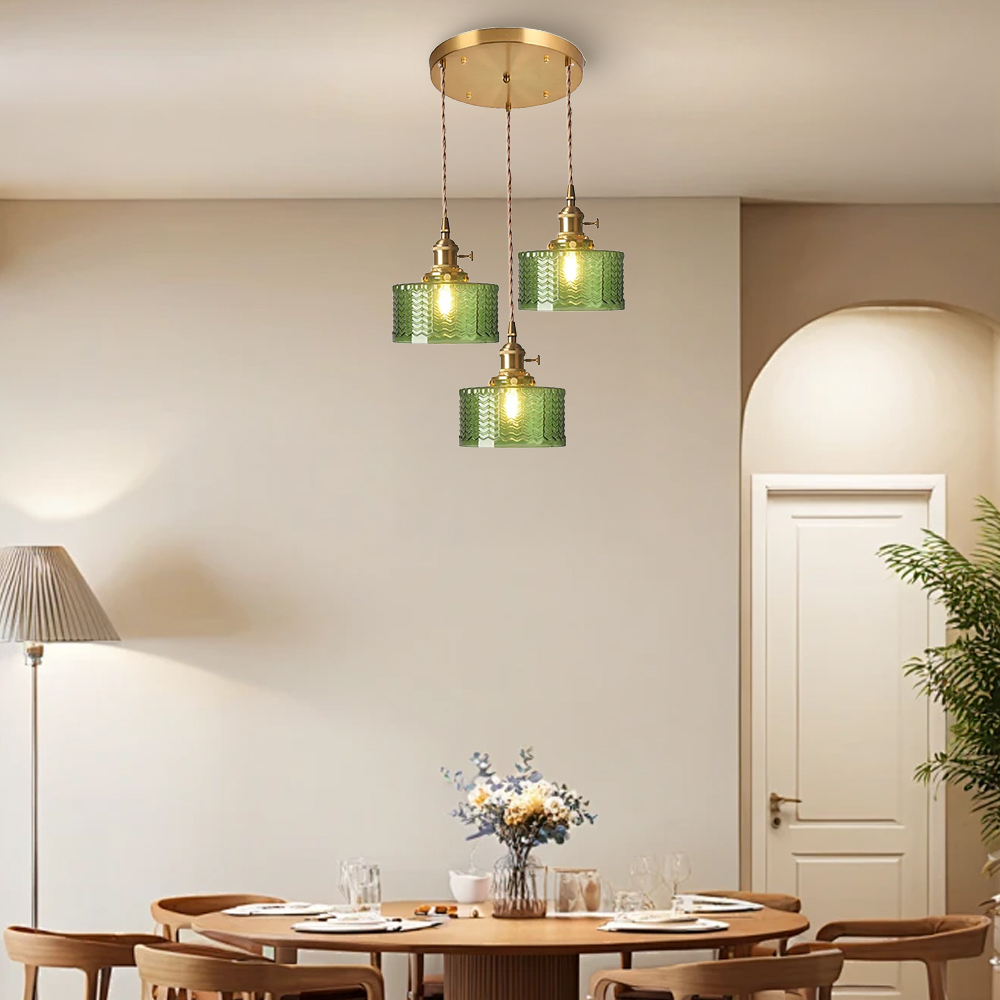 Retro Short Cylinder Wavy Glass Pendant Light