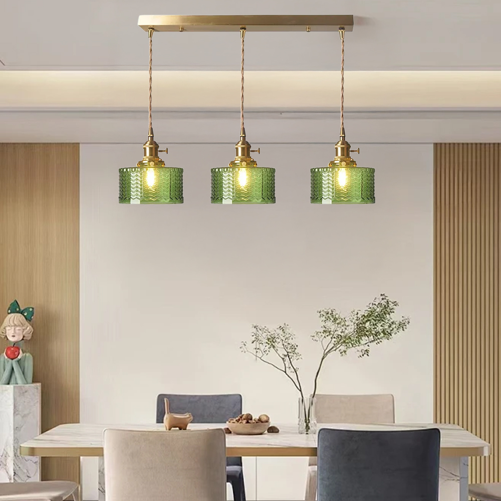Retro Short Cylinder Wavy Glass Pendant Light