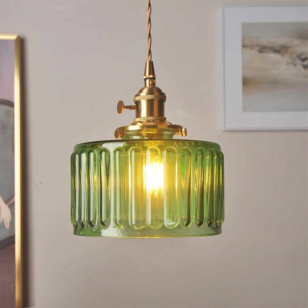 Retro Short Cylinder Wavy Glass Pendant Light