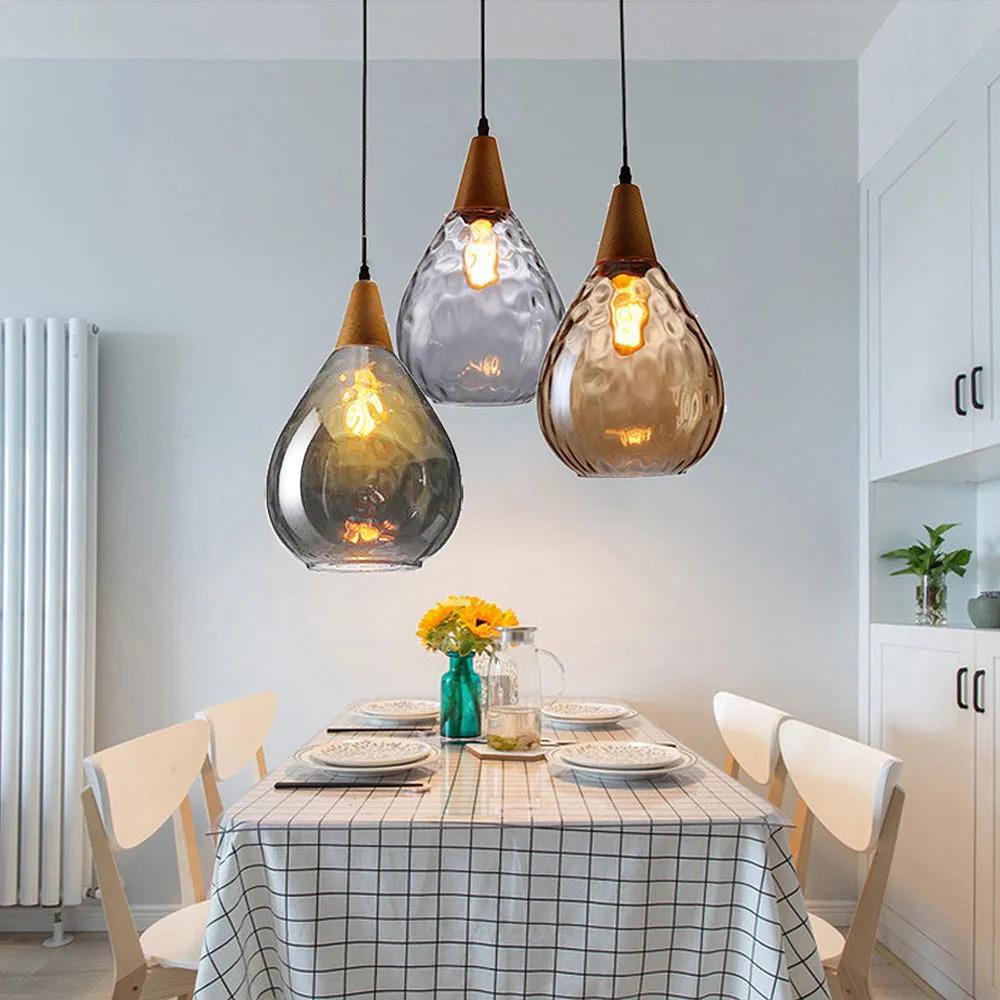 Retro Style Glass Mini Pendant Lighting Over Kitchen Island