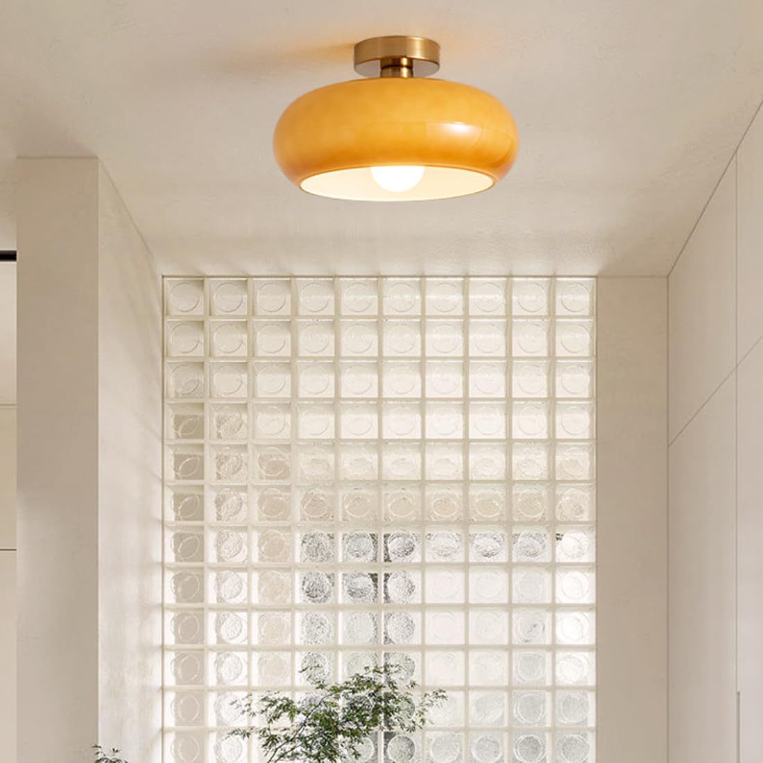Retro Amber Round Glass Ceiling Light