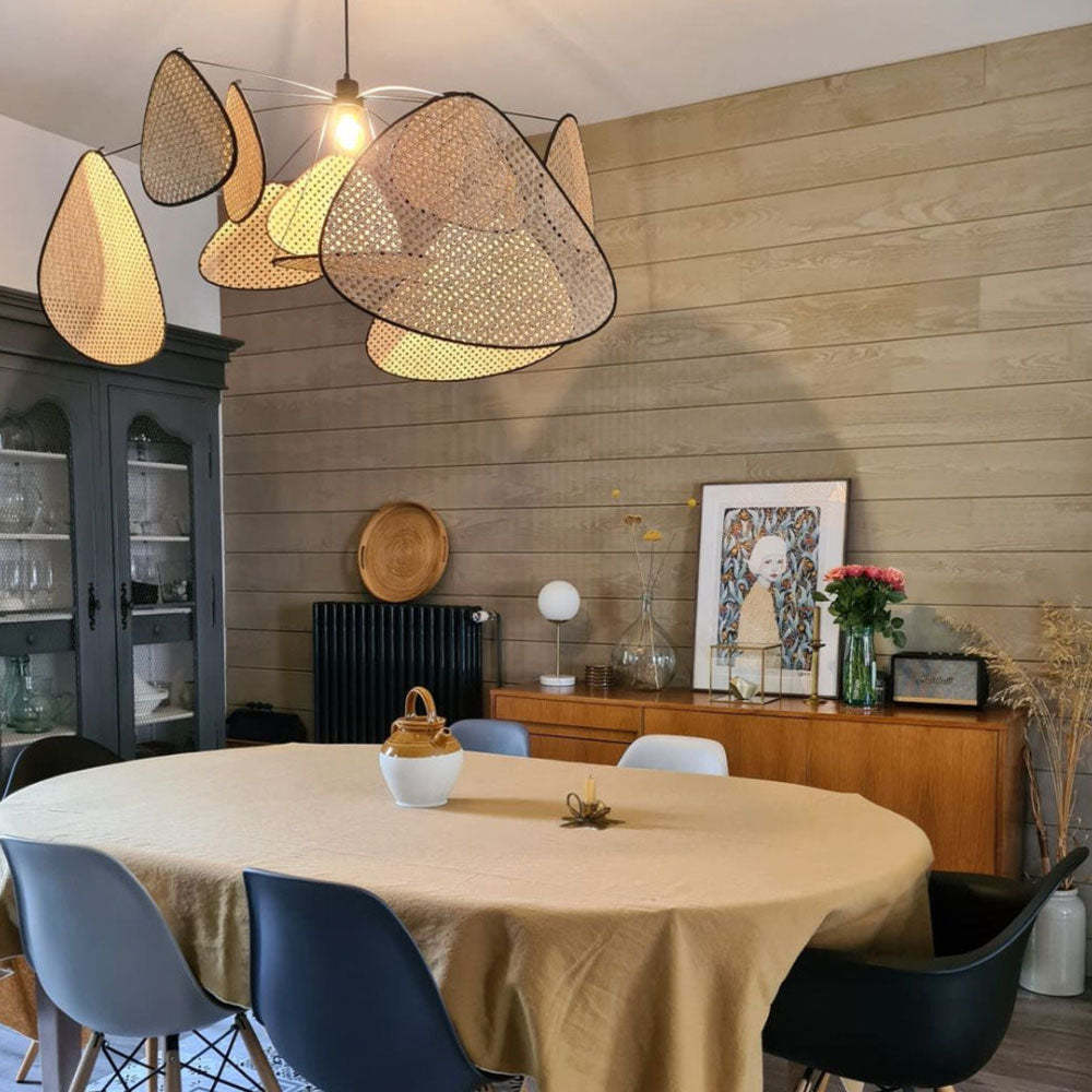 Hand Weaved Rattan Leaf Pendant Light For Living Room -Homdiy