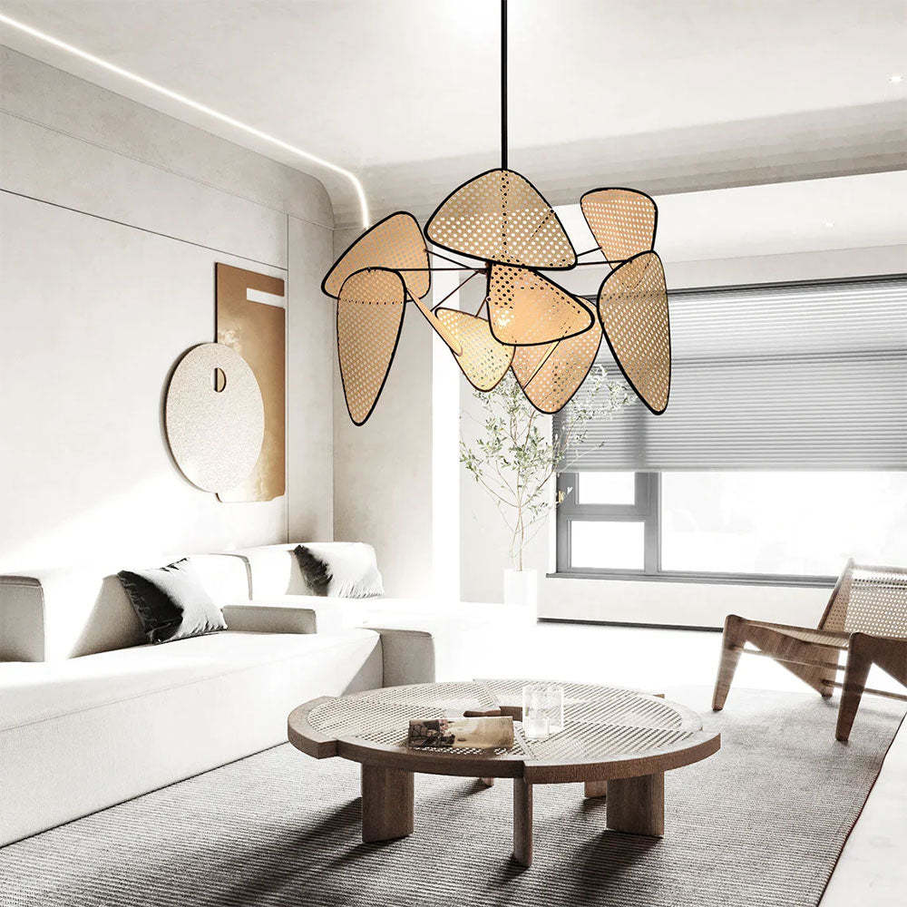 Hand Weaved Rattan Leaf Pendant Light For Living Room -Homdiy