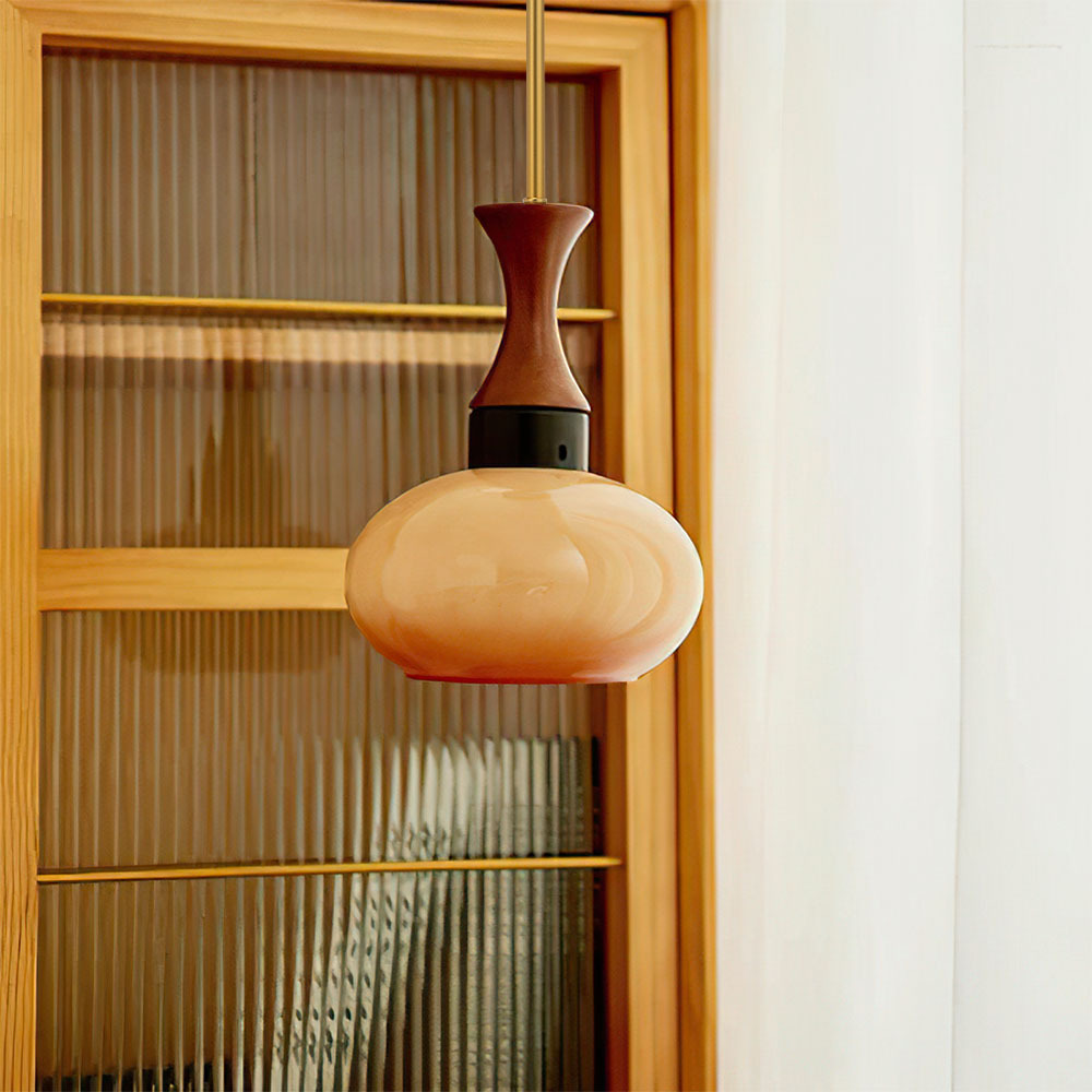Retro Wooden Brown Dome Kitchen Island Hanging Light -Homdiy