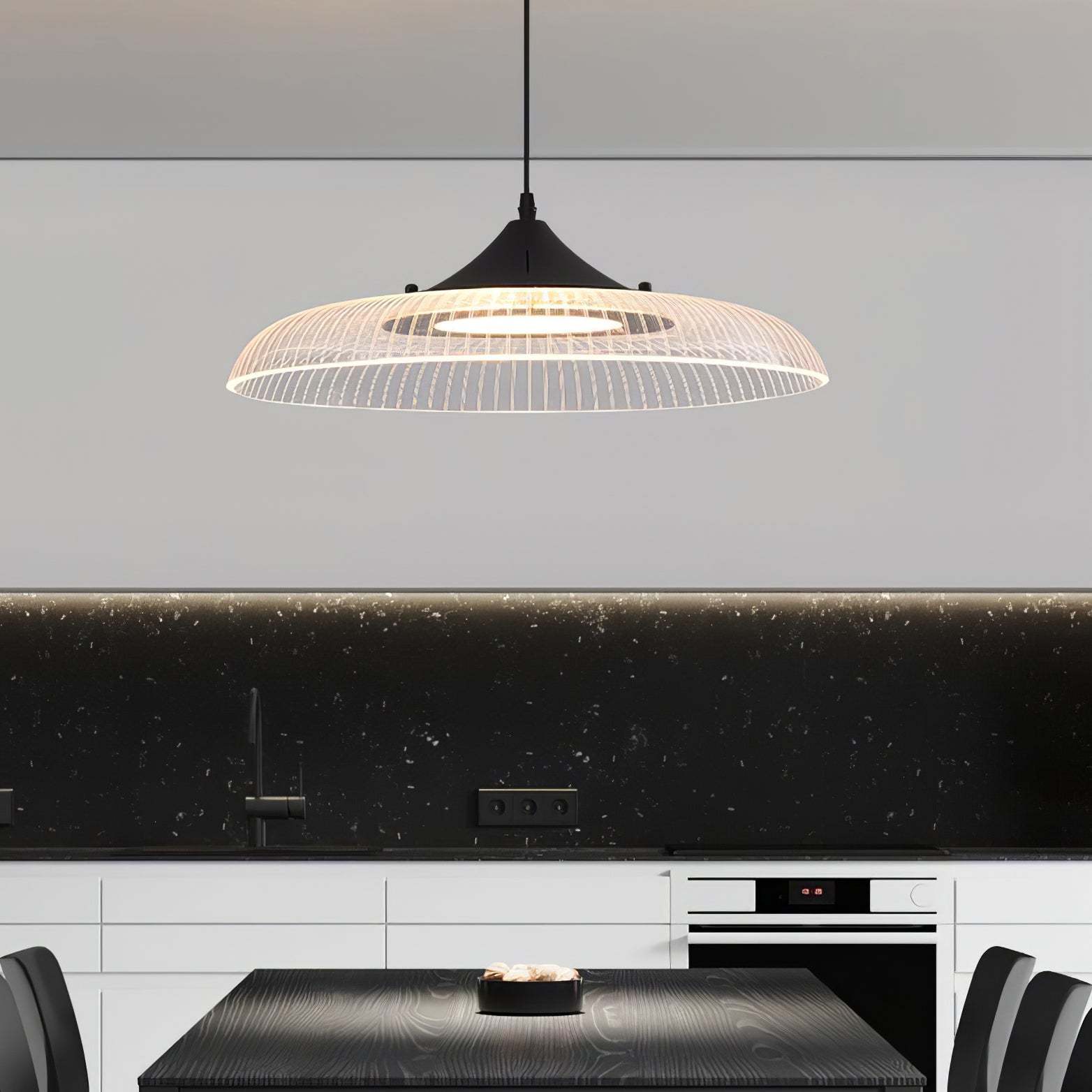 Round Acrylic LED Gold & Black Pendant Light -Homdiy