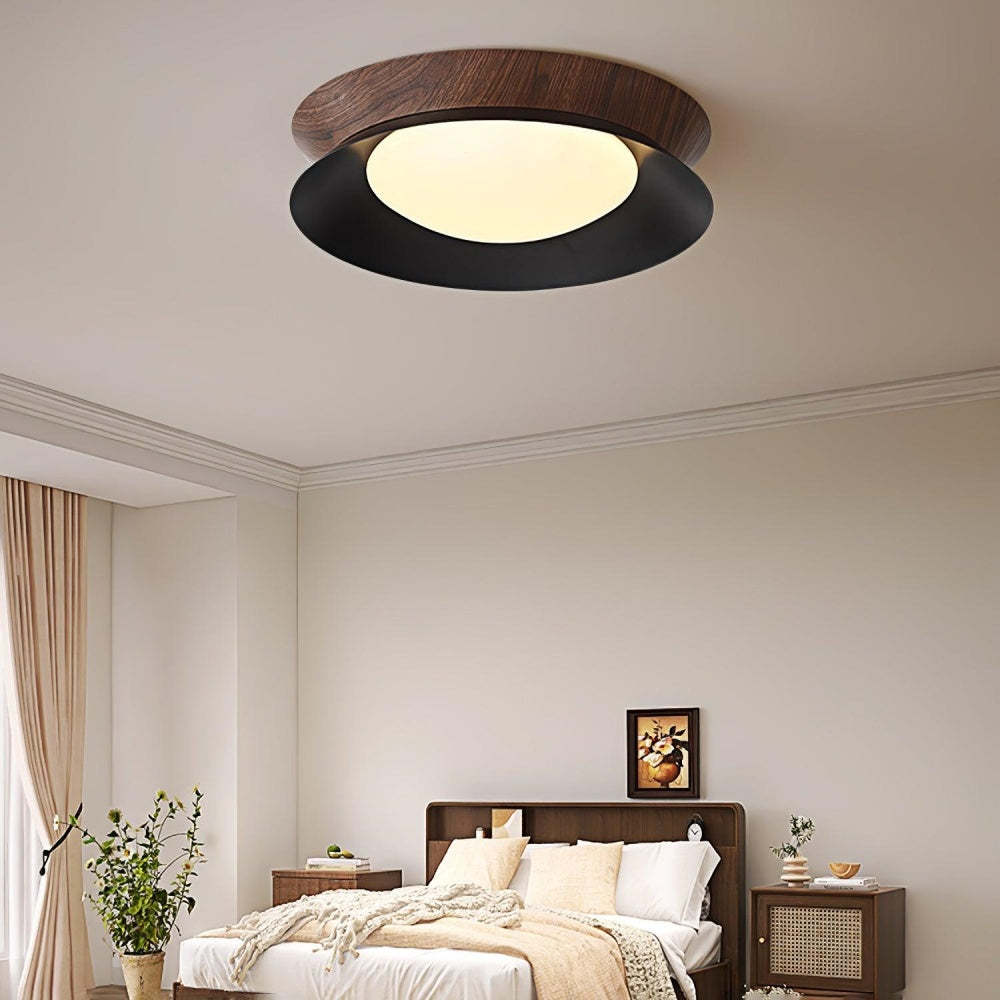 Round Wood Pleated LED Bedroom Ceiling Lamp