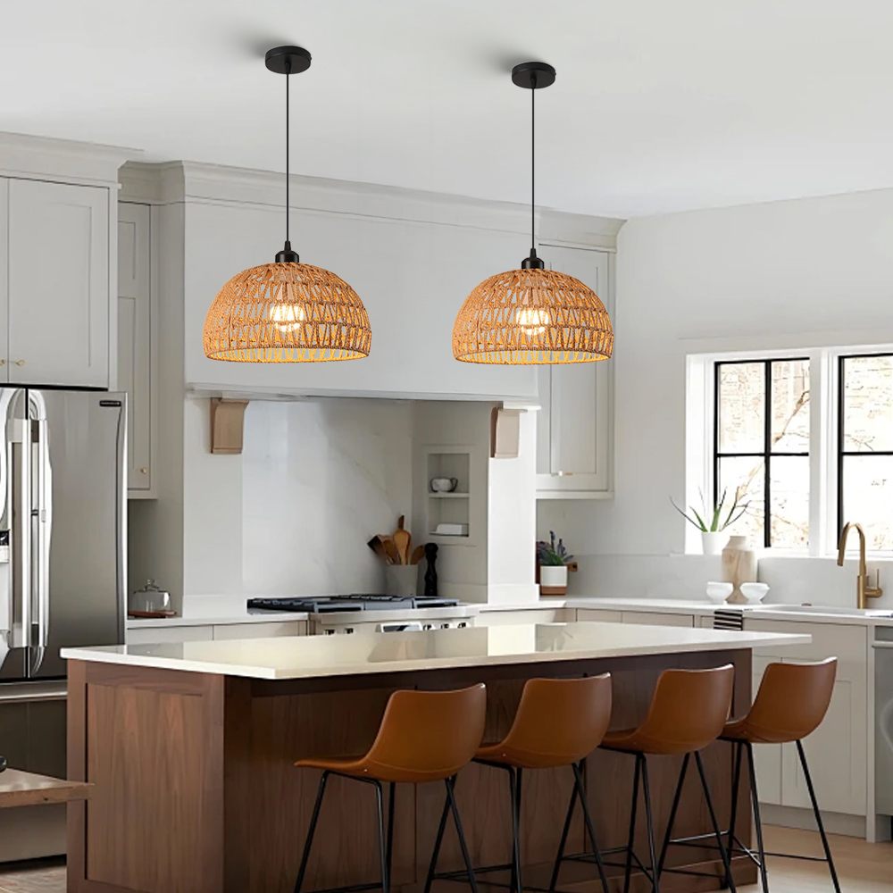 Rustic Natural Rope Pendant Light for Kitchen & Dining Room