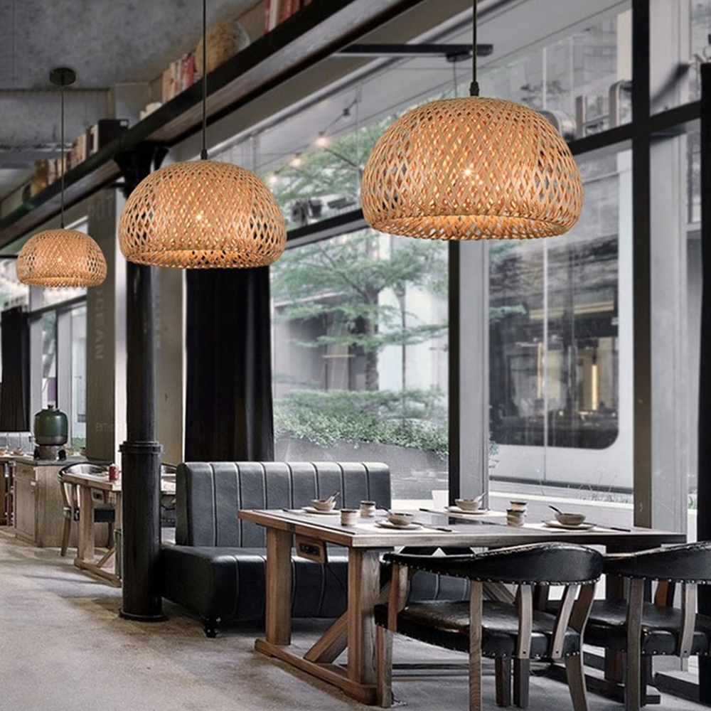 Rustic Rattan & Metal Pendant Light for Kitchen