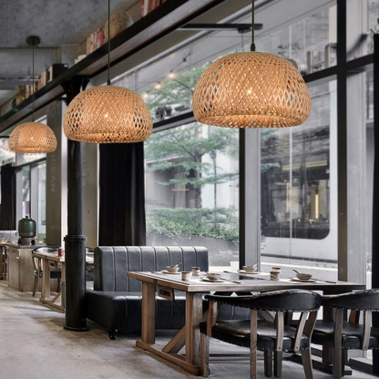 Rustic Rattan & Metal Pendant Light for Kitchen