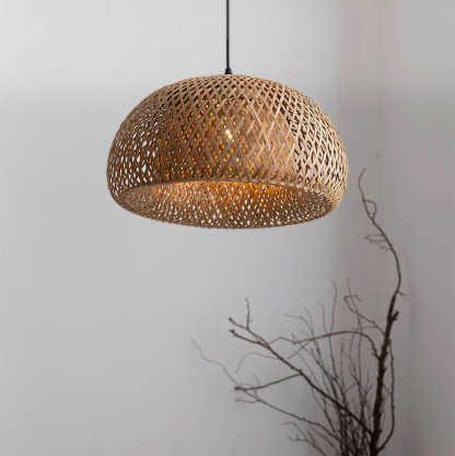 Rustic Rattan & Metal Pendant Light for Kitchen