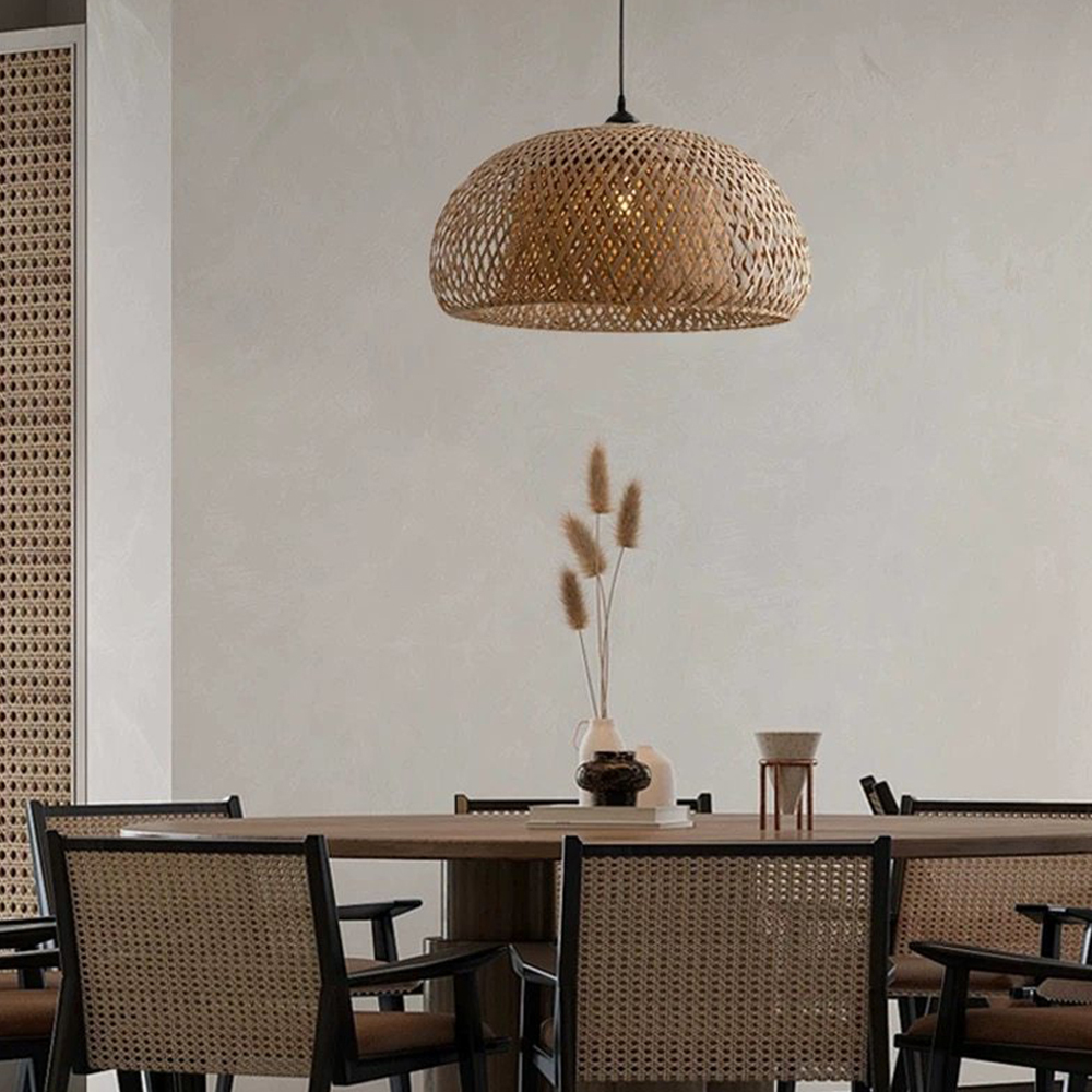Rustic Rattan & Metal Pendant Light for Kitchen