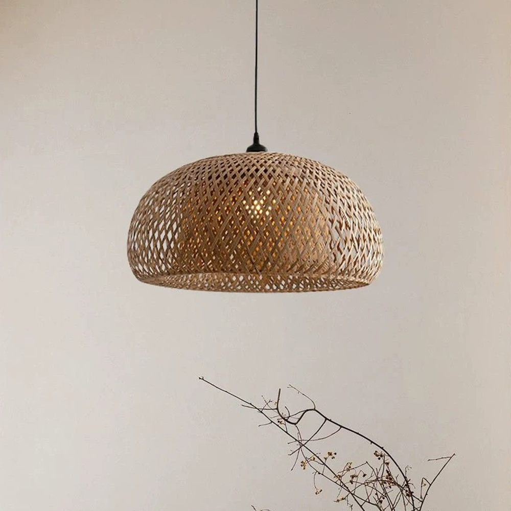 Rustic Rattan & Metal Pendant Light for Kitchen