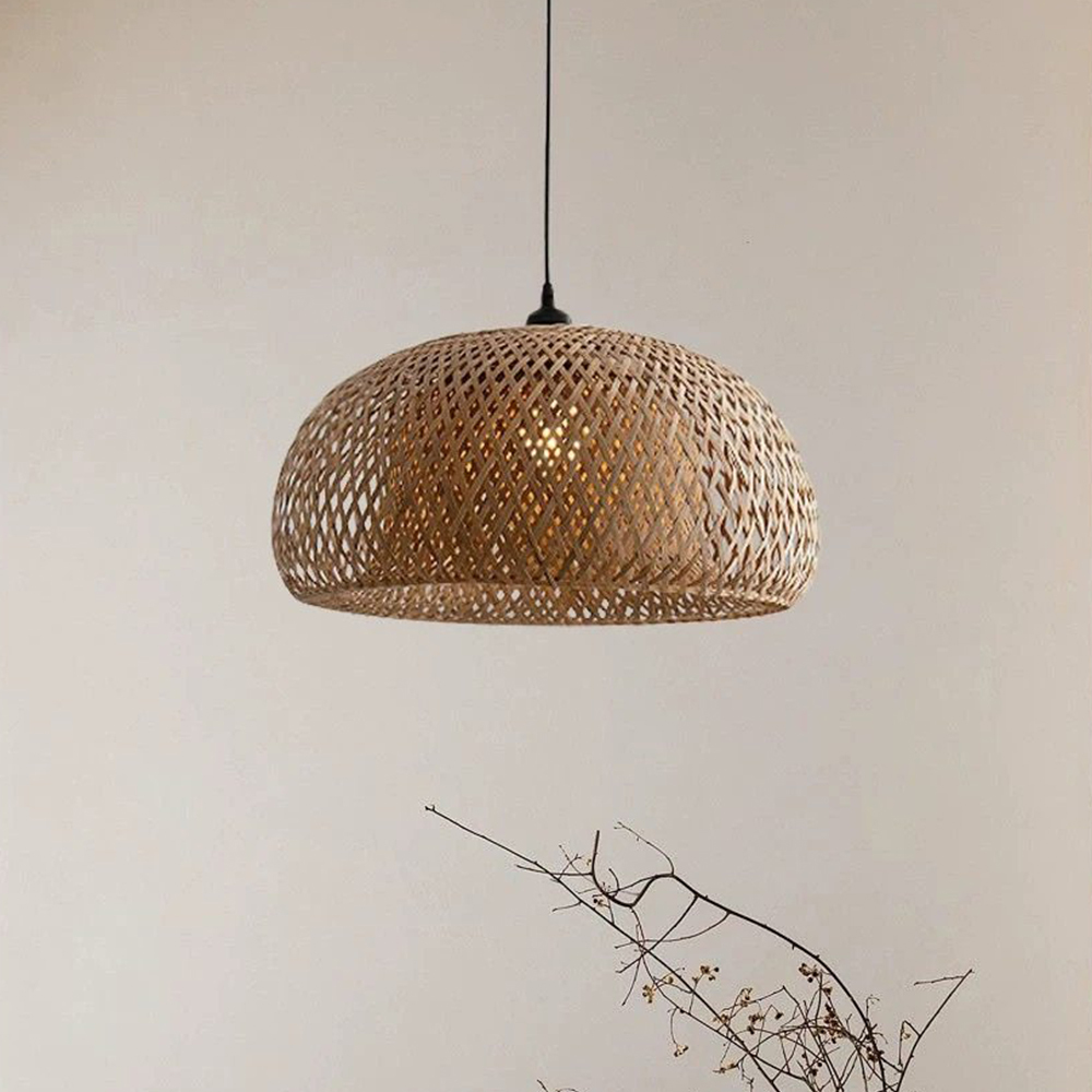Rustic Rattan & Metal Pendant Light for Kitchen