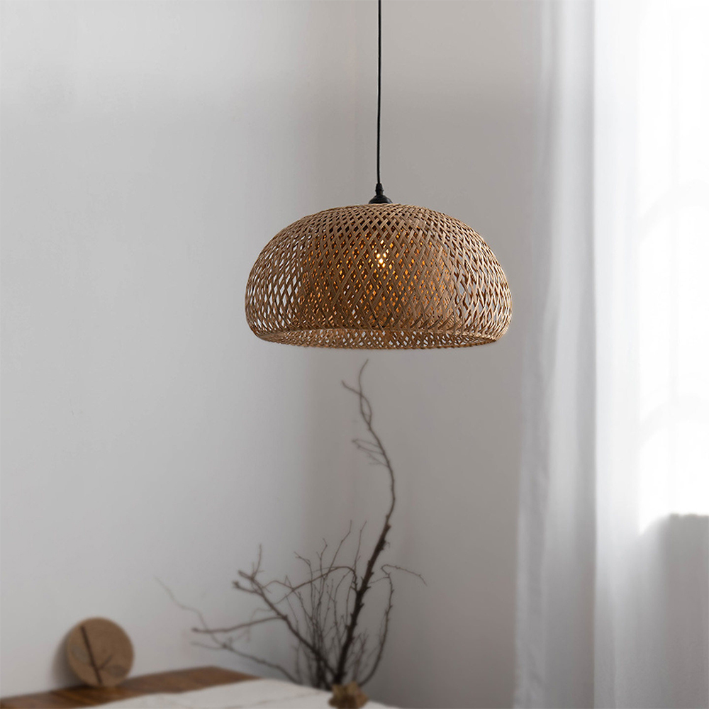 Rustic Rattan & Metal Pendant Light for Kitchen
