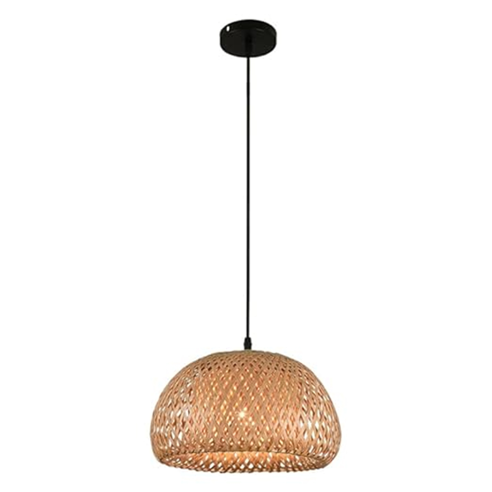 Rustic Rattan & Metal Pendant Light for Kitchen