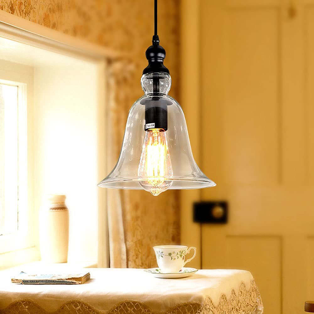 Industrial Style Bell Shape Glass Pendant Light -Homdiy