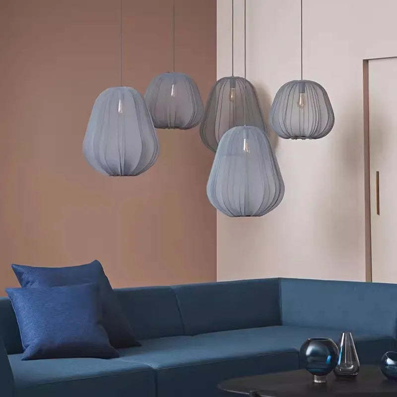 Nordic Gray Blue/Beige Fabric Shade Pendant Lamp -Homdiy