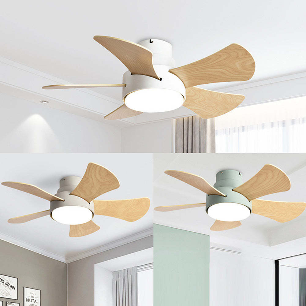 Modern Stylish Wood Dining Room Flush Ceiling Fan With LED Lighting -Homdiy