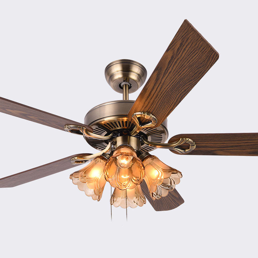 Semi-Flush Vintage Design Black Flower Shape Ceiling Fan With Light -Homdiy