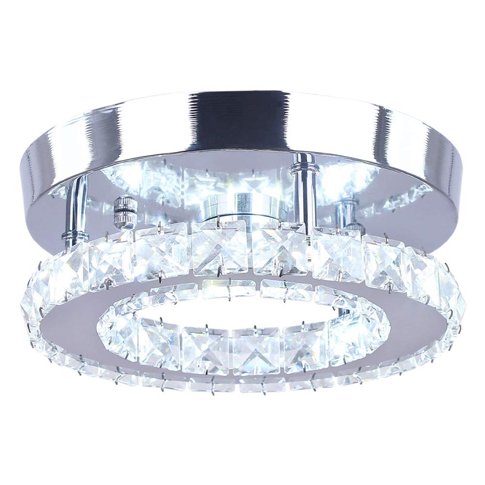 Modern Silver Crystal Flush Mount Ceiling Light for Living Room