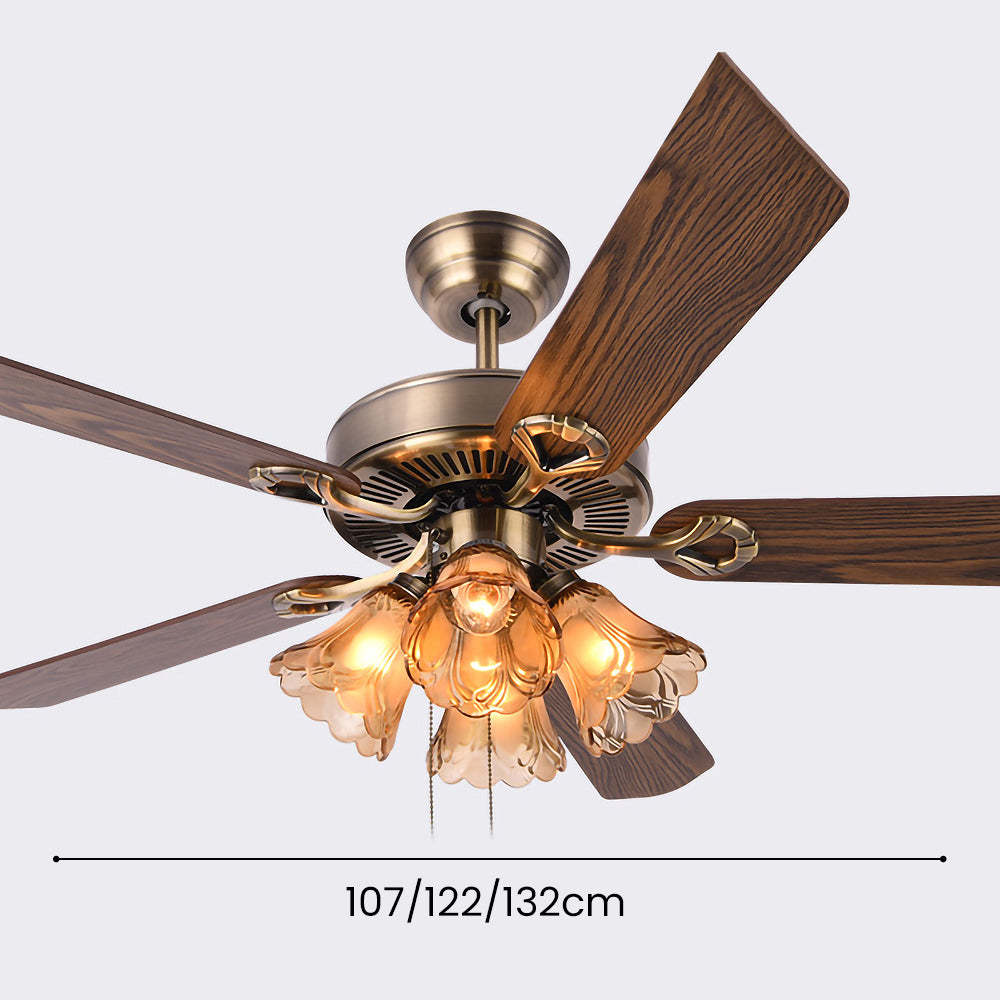 Semi-Flush Vintage Design Black Flower Shape Ceiling Fan With Light -Homdiy