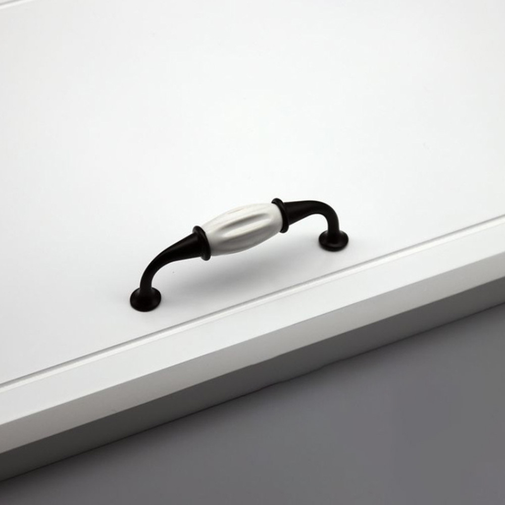 Solid Zinc Alloy Black & White Ceramic Cabinet Handle