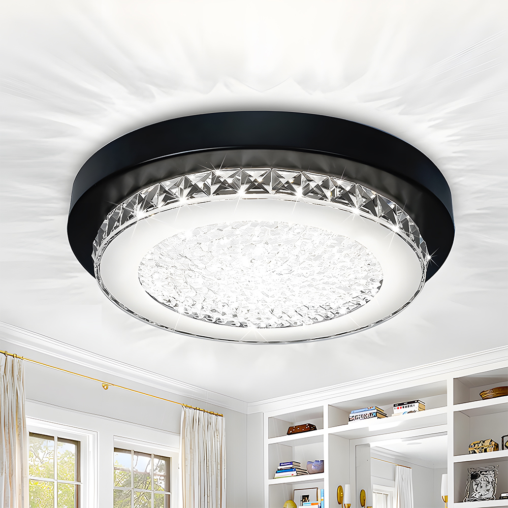 American Black Flush Mount Crystal Ceiling Light For Bedroom-1