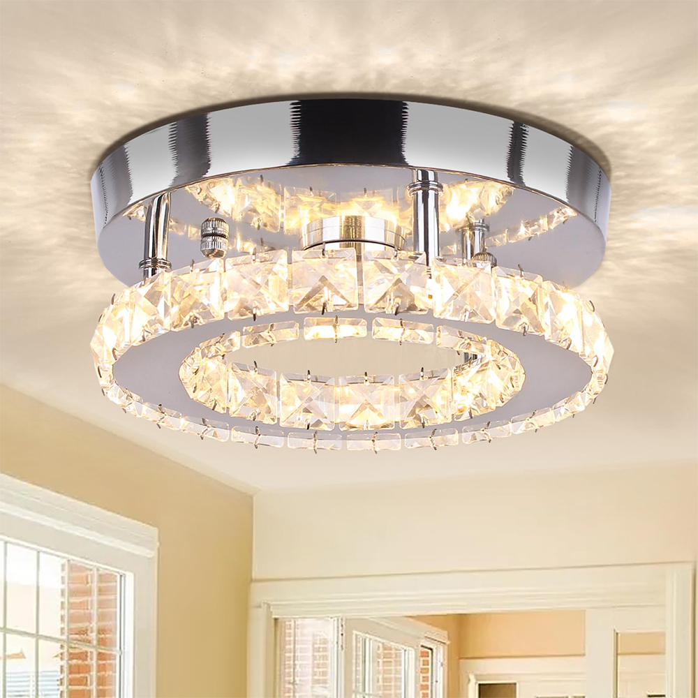 Modern Silver Crystal Flush Mount Ceiling Light for Living Room