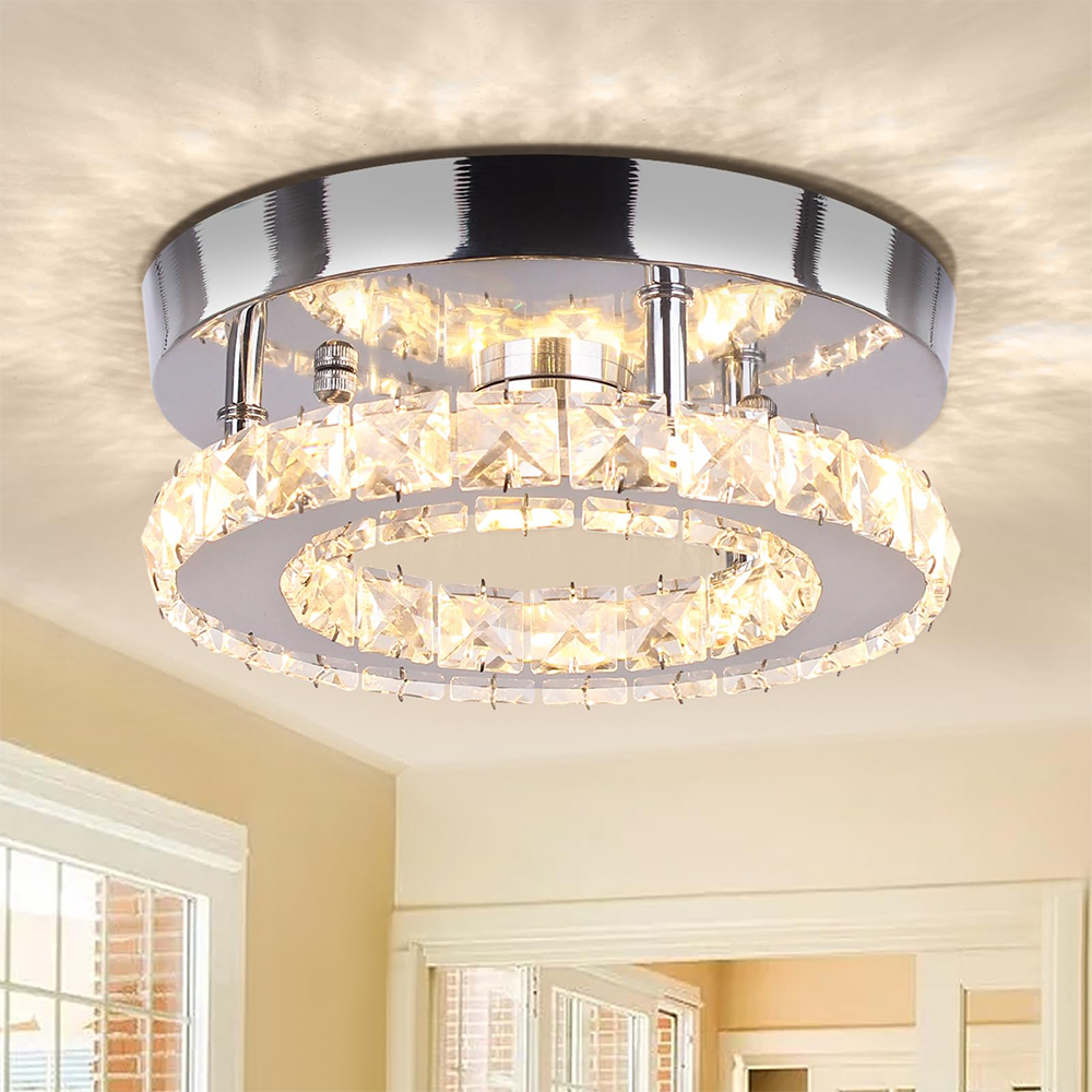 Modern Silver Crystal Flush Mount Ceiling Light for Living Room